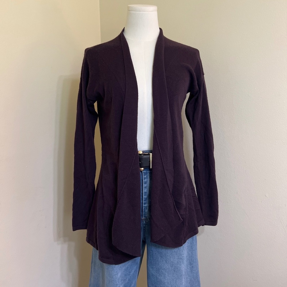 Gap Womens Dark Plum Purple Wool Blend Open Front Waterfall Cardigan Sweater S